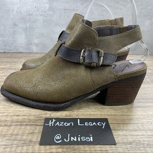 OTBT~Women’s~”Des Peres”~Open Back Bootie Leather~Olive Green~Ankle Strap~Size 8